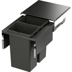 37 Quart VS ENVI SPACE XX Pro Top Mount Full Height Double Pull-Out Soft-Closing Waste Container For 19-1/2 Inch Frameless Opening Width, Carbon Steel Gray