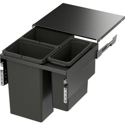 37 Quart VS ENVI SPACE XX Pro Top Mount Full Height Double Pull-Out Soft-Closing Waste Container For 22-1/2 Inch Frameless Opening Width, Carbon Steel Gray