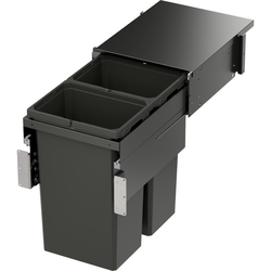 37 Quart VS ENVI SPACE XX Pro Top Mount Full Height Double Pull-Out Soft-Closing Waste Container For 15 Inch Face Frame Opening Width, Carbon Steel Gray
