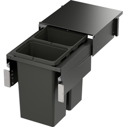 37 Quart VS ENVI SPACE XX Pro Top Mount Full Height Double Pull-Out Soft-Closing Waste Container For 18 Inch Face Frame Opening Width, Carbon Steel Gray