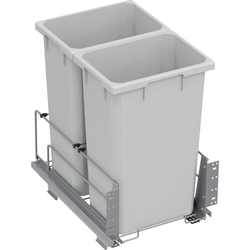 50 Quart VS ENVI BMT Bottom Mount Saphir Double Pull-Out Soft-Close Waste Container For 15 Inch Face Frame / 16 Inch Frameless Opening W, Platinum