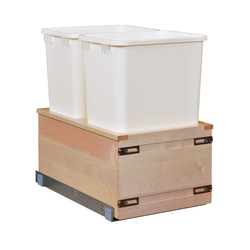 Signature Series American Made Soft Close Bottom Mount 34 Quart Double Pullout Waste Container, Minimum Cabinet Opening: 15-1/4 Inch Width x 21-3/4 Inch Depth x 19-7/8 Inch Height, Maple / White