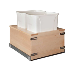 Signature Series American Made Soft Close Bottom Mount 34 Quart Double Pullout Waste Container, Minimum Cabinet Opening: 18 Inch Width x 21-3/4 Inch Depth x 19-7/8 Inch Height, Maple / White