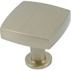 Modern Geo 1-3/16 Inch Solid Brass Square Cabinet Knob, Satin Brass