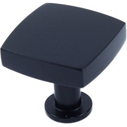 Modern Geo 1-3/16 Inch Solid Brass Square Cabinet Knob, Matte Black