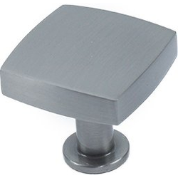 Modern Geo 1-3/16 Inch Solid Brass Square Cabinet Knob, Matte Satin Nickel