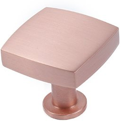 Modern Geo 1-3/16 Inch Solid Brass Square Cabinet Knob, Satin Rose Gold