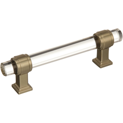 Glacio 3-3/4 Inch Center to Center Clear/Golden Champagne Cabinet Pull (Handle)