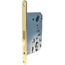 50mm Front-Center Magnetic Door Lock with Euro Cylinder Hole, Polished Brass