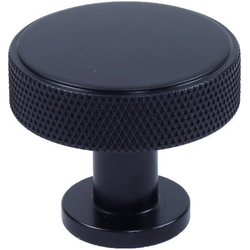 Diamond Knurling 1-3/8 Inch Diameter Cabinet Knob, Matte Black