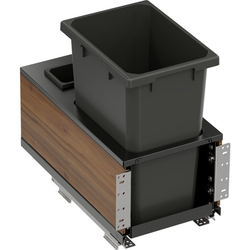 35 Quart VS ENVI BMT Bottom Mount Planero Single Soft-Close Waste Container For 12 Inch Face Frame / 13 Inch Frameless Opening W, Carbon Gray / Walnut