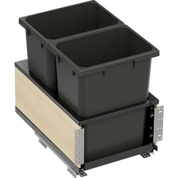 2X35 Quart VS ENVI BMT Bottom Mount Planero Double Soft-Close Waste Container For 15 Inch Face Frame / 16 Inch Frameless Opening W, Carbon Gray/Maple