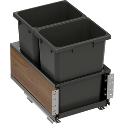 2X35 Quart VS ENVI BMT Bottom Mount Planero Double Soft-Close Waste Container For 15 Inch Face Frame / 16 Inch Frameless Opening W, Carbon Gray/Walnut