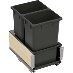 2 X 50 Quart VS ENVI BMT Bottom Mount Planero Double Soft-Close Waste Container For 15 Inch Face Frame / 16 Inch Frameless Opening W, Carbon Gray / Maple