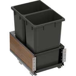 2 X 50 Quart VS ENVI BMT Bottom Mount Planero Double Soft-Close Waste Container For 15 Inch Face Frame / 16 Inch Frameless Opening W, Carbon Gray / Walnut
