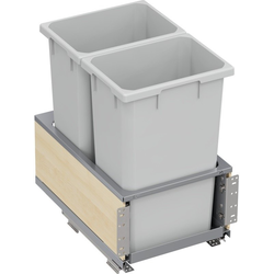 2 X 50 Quart VS ENVI BMT Bottom Mount Planero Double Soft-Close Waste Container For 15 Inch Face Frame / 16 Inch Frameless Opening W, Platinum / Maple