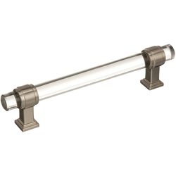 Glacio 5-1/16 Inch Center to Center Clear/Satin Nickel Cabinet Pull (Handle)