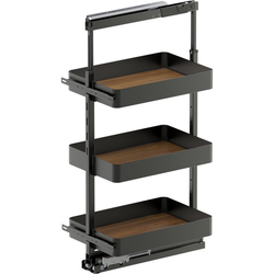 37-1/2 to 47-1/4 Inch Height VS TAL Pantry Planero Base Pullout For 15 Inch Cabinet Opening Width, Carbon Steel Gray / Walnut