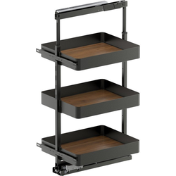 37-1/2 to 47-1/4 Inch Height VS TAL Pantry Planero Base Pullout For 18 Inch Cabinet Opening Width, Carbon Steel Gray / Walnut