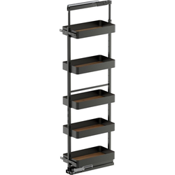 67 to 76-3/4 Inch Height VS TAL Pantry Planero Base Pullout For 12 Inch Cabinet Opening Width, Carbon Steel Gray / Walnut