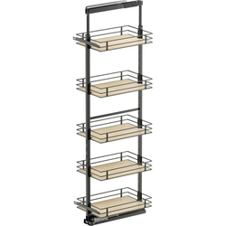67 to 76-3/4 Inch Height VS TAL Pantry Scalea Base Pullout For 15 Inch Cabinet Opening Width, Carbon Steel Gray / Maple