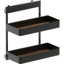 VS SUB Side Side Mounted 2 Basket Base Pullout, 12" Minimum Cabinet Opening Width, 25" Installation Height, Planero Unhanded for L/R Hinged Cabinets, Carbon Steel Gray / Walnut