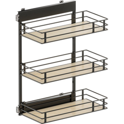 VS SUB Side Side Mounted 3 Basket Base Pullout, 12" Minimum Cabinet Opening Width, 30-1/2" Installation Height, Scalea Unhanded for L/R Hinged Cabinets, Carbon Steel Gray / Maple