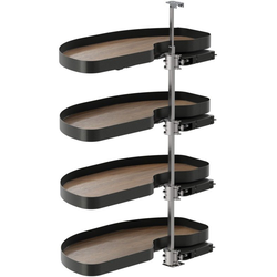Cornerstone Maxx 4 Tray Blind Corner Swing-Out Organizer, Blind Right, Planero Style, Min Opening W 15" Face Frame / 16-11/16" Frameless, Inst H 53-1/8 to 63", Carbon Steel Gray / Walnut