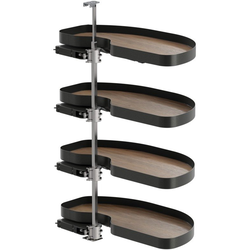 Cornerstone Maxx 4 Tray Blind Corner Swing-Out Organizer, Blind Left, Planero Style, Min Opening W 18" Face Frame / 18-11/16" Frameless, Inst H 53-1/8 to 63", Carbon Steel Gray / Walnut
