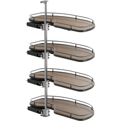 Cornerstone Maxx 4 Tray Blind Corner Swing-Out Organizer, Blind Left, Scalea Style, Min Opening W 15" Face Frame / 16-11/16" Frameless, Inst H 53-1/8 to 63", Carbon Steel Gray / Walnut