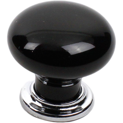 Nordic II 1-3/8 Inch Diameter Polished Chrome/Plain Black Cabinet Knob