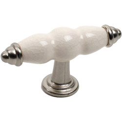 Nordic 3-3/8 Inch Diameter Satin Nickel/Cream Crackle Cabinet Knob