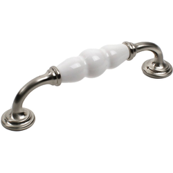 Nordic 5-1/16 Inch Center to Center Satin Nickel/White Cabinet Pull