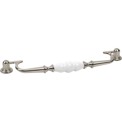 Nordic 8-13/16 Inch Center to Center Satin Nickel/White Cabinet Bail Pull