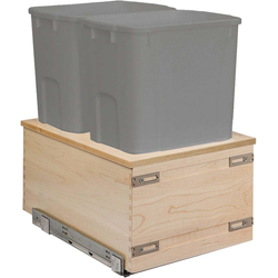 Cascade Series Soft Close Bottom Mount 50 Quart Double Pullout Waste Container, Minimum Cabinet Opening: 15-1/4 Inch Width x 22-3/4 Inch Depth x 23-7/8 Inch Height, Baltic Birch / Gray