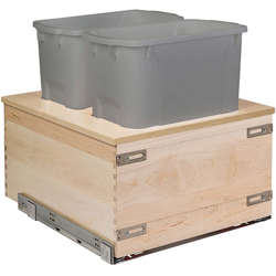 Cascade Series Soft Close Bottom Mount 50 Quart Double Pullout Waste Container, Minimum Cabinet Opening: 18 Inch Width x 22-3/4 Inch Depth x 23-7/8 Inch Height, Baltic Birch / Gray