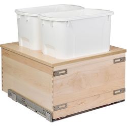 Cascade Series Soft Close Bottom Mount Touch-to-Open 34 Quart Double Pullout Waste Container, Minimum Cabinet Opening: 18 Inch Width x 21-3/4 Inch Depth x 19-7/8 Inch Height, Baltic Birch / White