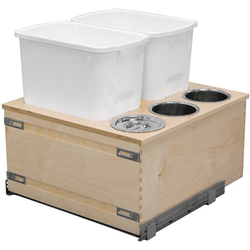 Cascade Series Soft Close Bottom Mount 34 Quart Double Pullout Waste Container with 3 Side Canisters, Min Cabinet Opening: 20-1/2 Inch W x 21-3/4 Inch D x 19-7/8 Inch H, Baltic Birch / White