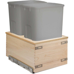 Signature Series Soft Close Bottom Mount 34 Quart Double Pullout Waste Container, Minimum Cabinet Opening: 15-1/4 Inch Width x 21-3/4 Inch Depth x 19-7/8 Inch Height, Maple / Gray