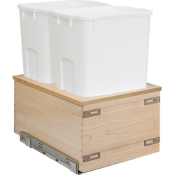 Signature Series Soft Close Bottom Mount Touch-to-Open 34 Quart Double Pullout Waste Container, Minimum Cabinet Opening: 15-1/4 Inch Width x 21-3/4 Inch Depth x 19-7/8 Inch Height, Maple / White