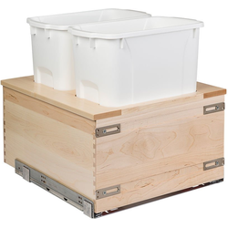 Signature Series Soft Close Bottom Mount Touch-to-Open 34 Quart Double Pullout Waste Container, Minimum Cabinet Opening: 18 Inch Width x 21-3/4 Inch Depth x 19-7/8 Inch Height, Maple / White