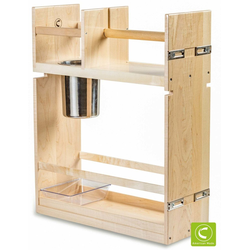 Cascade Series Soft Close Base Cabinet Organizer with Paper Towel Rod, Canister, Poly Tray, Minimum Cabinet Opening: 10-1/2 Inch Width x 21-3/4 Inch Depth x 27 Inch Height, Maple