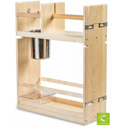 Signature Series Soft Close Base Cabinet Cleaning Organizer with Paper Towel Rod, Canister, Poly Tray, Minimum Cabinet Opening: 10-1/2 Inch Width x 21-3/4 Inch Depth x 27 Inch Height, Maple