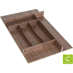 American Made 13-7/8" Width x 19-3/4" Depth x 2-1/4" Height Trimmable Silverware and Cutlery Divider, Insert Style w/ Bottom, Clear-Coat Walnut 