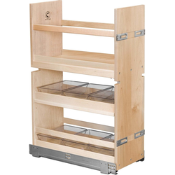 Signature Series Soft Close Vanity Base Organizer with 6 Small Poly Trays, Minimum Cabinet Opening: 9 Inch Width x 18-3/4 Inch Depth x 27 Inch Height, Maple