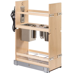 Signature Soft Close Vanity Grooming Organizer with Hair Dryer Canister, Flat Iron Holder, Docking Drawer Outlet, Minimum Cabinet Opening: 10-1/2 Inch Width x 18-3/4 Inch Depth x 27 Inch Height, Maple