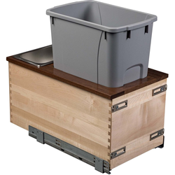 Walnut Creek Soft Close Bottom Mount 34 Quart Single Pullout Waste Container, Minimum Cabinet Opening: 12 Inch Width x 12-1/4 Inch Depth x 19-7/8 Inch Height, Maple with Walnut Accents / Gray