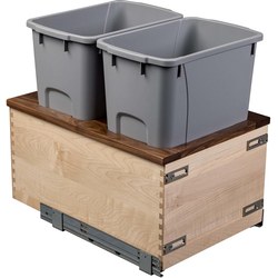 Walnut Creek Soft Close Bottom Mount 34 Quart Double Pullout Waste Container, Minimum Cabinet Opening: 15-1/4 Inch Width x 21-3/4 Inch Depth x 19-7/8 Inch Height, Maple with Walnut Accents / Gray