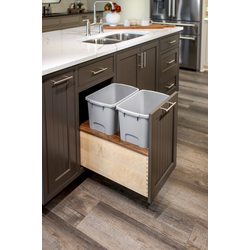 Walnut Creek Soft Close Bottom Mount 34 Quart Double Pullout Waste Container, Minimum Cabinet Opening: 18 Inch Width x 21-3/4 Inch Depth x 19-7/8 Inch Height, Maple with Walnut Accents / Gray