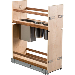 Walnut Creek Soft Close Base Cabinet Organizer with 3 Canisters, 1 Knife Block, Minimum Cabinet Opening: 9 Inch Width x 21-3/4 Inch Depth x 27 Inch Height, Maple with Walnut Accents